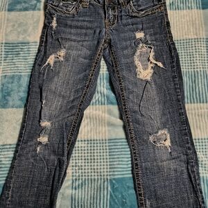 H2J Blue Distressed Capri Jeans